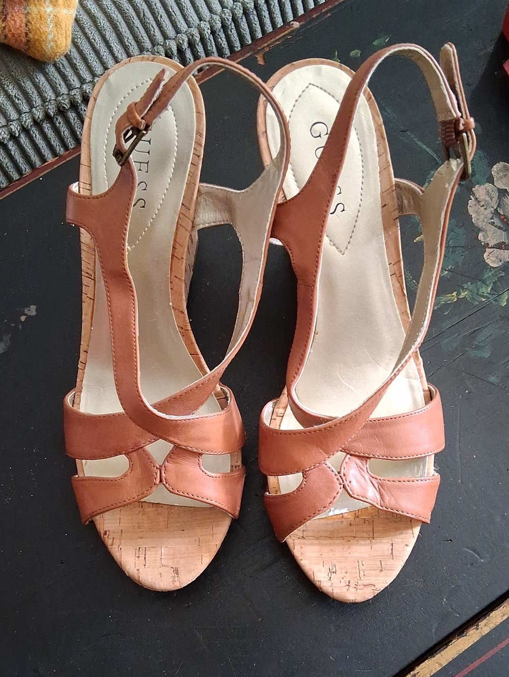 GUESS Women's Tan Cork Wedge Sandals